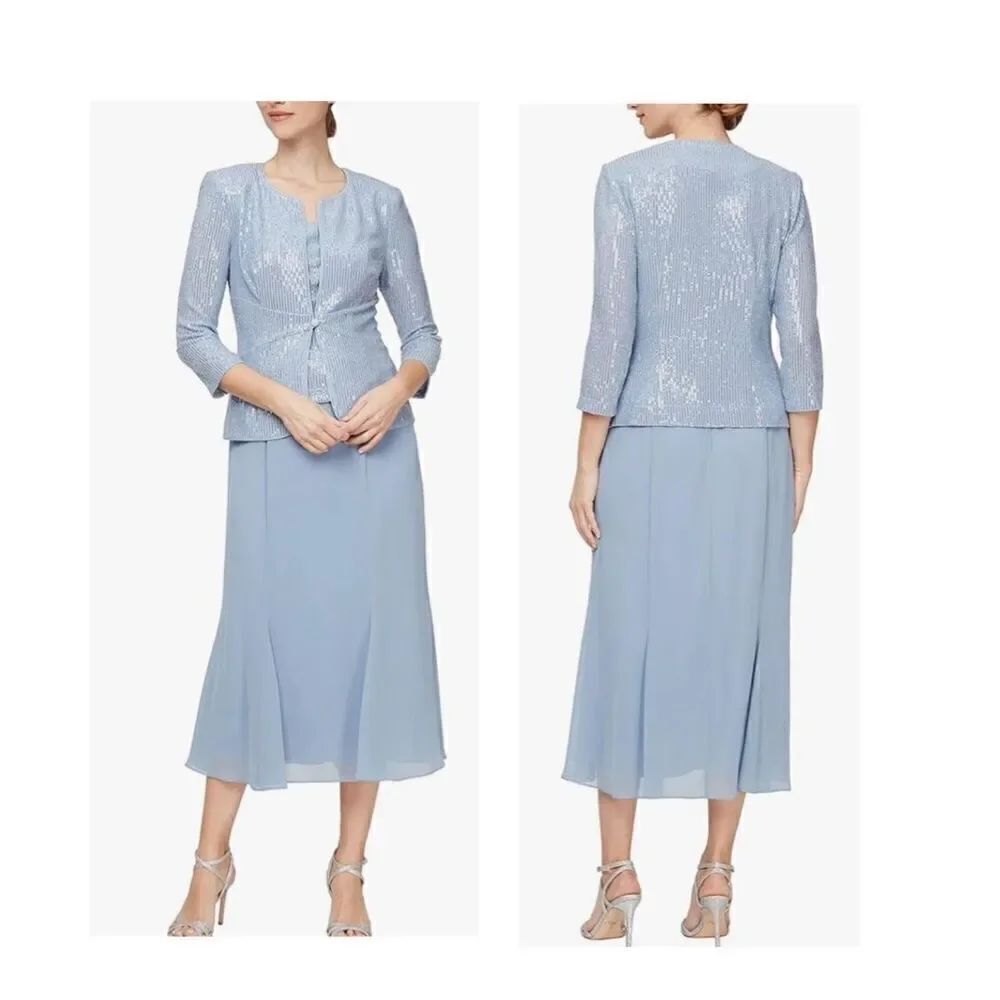 Alex Evenings Women's Tea Length Mock Jacket Dress with Button Front